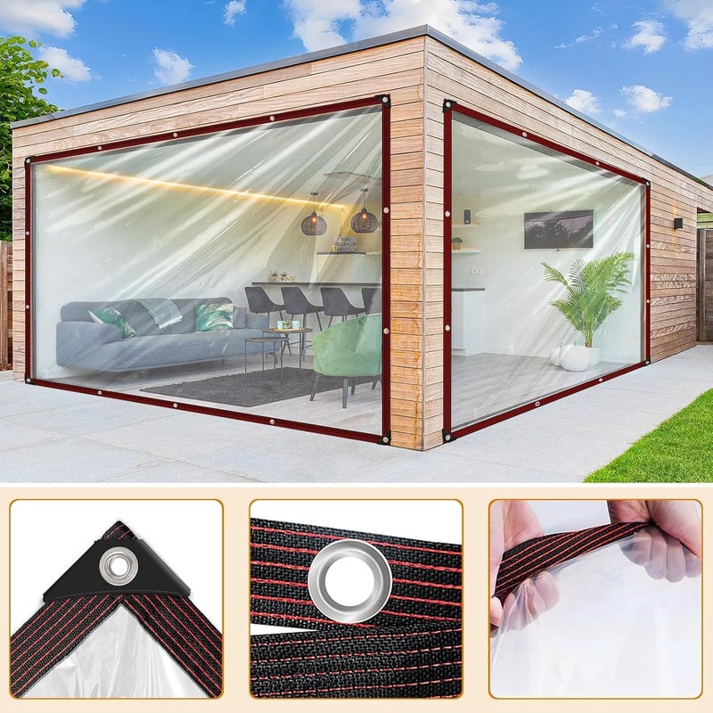 ZOZIJIU غطاء شفاف - غطاء بلاستيكي مقاوم للماء 8x20 قدم مع حلقات - Image 3